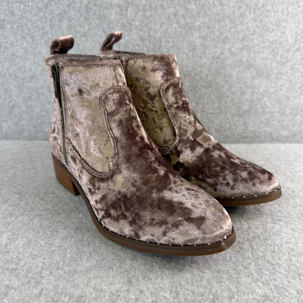 American Eagle Mauve Crushed Velvet Ankle Boots Studded Block Heel Size 6